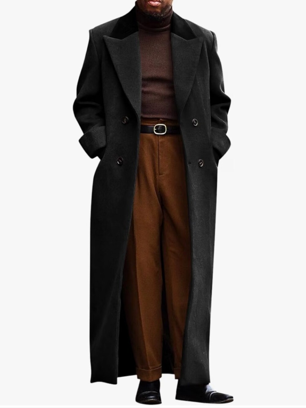 Mens Full Length Long Trench Coat Double Breasted Classic Overcoat